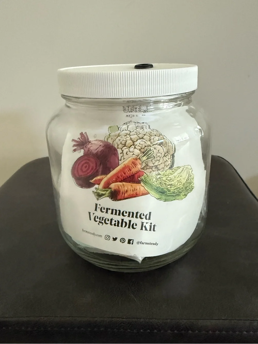Fermented Vegetable Kit with Glass Jar and Airlock (White Lid) NEW